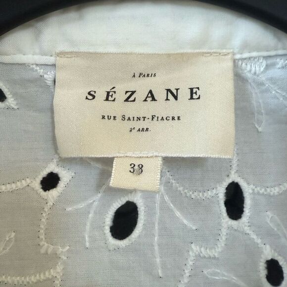 Sezane White Chiara Eyelet Ruffled Cotton Blouse, Size 38 - Picture 5 of 12